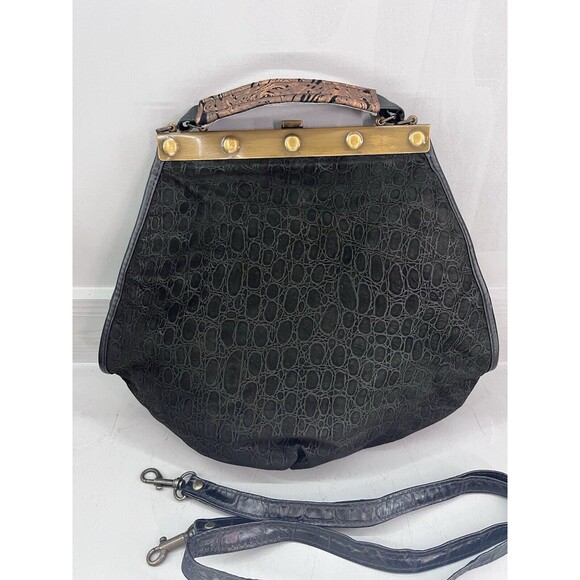 Leather Two Toned Handbag Brown Gold Satchel Crossbody Leather Cork Bag - Picture 2 of 9